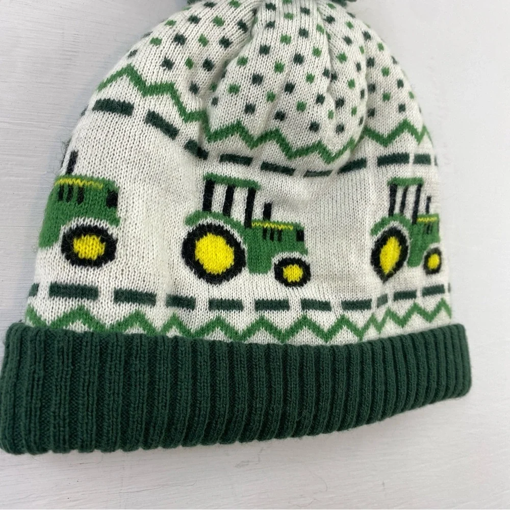 John‎ Deere Tractor Green / White Toddler Winter Beanie Hat Cap Sherpa Liner OS